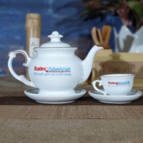 Bộ bình trà trắng đẹp in logo giá rẻ ATK-21