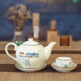 Bộ trà sứ thấp vẽ đào xanh ATV-13