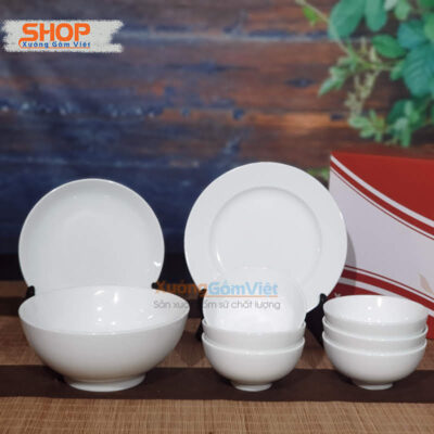 Bộ bát đĩa sứ trắng nhà hàng giá rẻ BD9-07