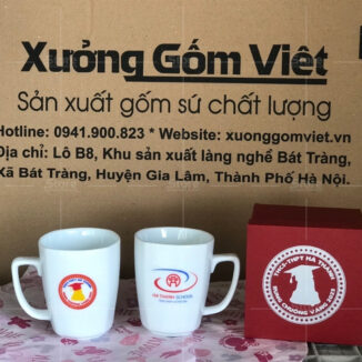 Bộ 6 cốc sứ màu xanh dáng tròn lùn viền kim LS-41