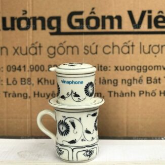 Bộ phin pha cà phê gốm sứ bát tràng vẽ hoa cúc dây